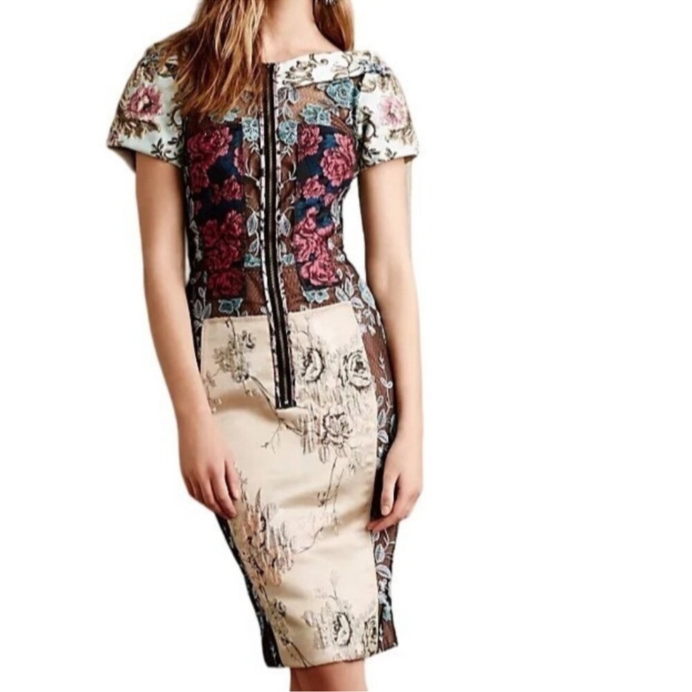 Beguile by Byron Mars Pieced Brocade Dress